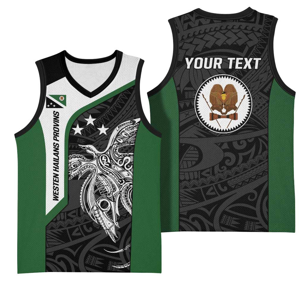 Personalised PNG Western Highlands Province Basketball Jersey Bird of Paradise Tattoo Flag Motif LT9 - Polynesian Pride