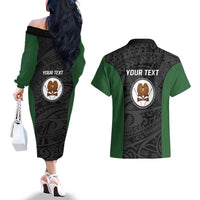 Personalised PNG Western Highlands Province Couples Matching Off The Shoulder Long Sleeve Dress and Hawaiian Shirt Bird of Paradise Tattoo Flag Motif LT9 - Polynesian Pride