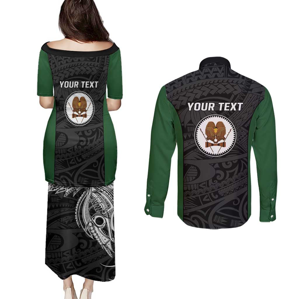 Personalised PNG Western Highlands Province Couples Matching Puletasi and Long Sleeve Button Shirt Bird of Paradise Tattoo Flag Motif LT9 - Polynesian Pride