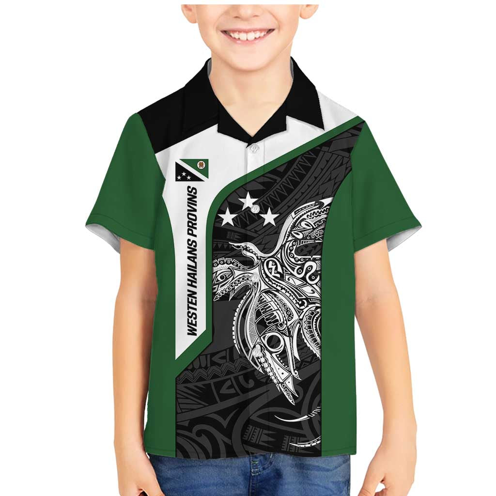 Personalised PNG Western Highlands Province Family Matching Mermaid Dress and Hawaiian Shirt Bird of Paradise Tattoo Flag Motif LT9 Son's Shirt Green - Polynesian Pride