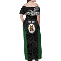 Personalised PNG Western Highlands Province Family Matching Off Shoulder Maxi Dress and Hawaiian Shirt Bird of Paradise Tattoo Flag Motif LT9 - Polynesian Pride