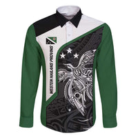 Personalised PNG Western Highlands Province Family Matching Summer Maxi Dress and Hawaiian Shirt Bird of Paradise Tattoo Flag Motif LT9 Dad's Shirt - Long Sleeve Green - Polynesian Pride