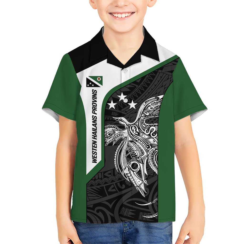 Personalised PNG Western Highlands Province Kid Hawaiian Shirt Bird of Paradise Tattoo Flag Motif - Polynesian Pride