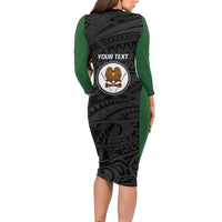 Personalised PNG Western Highlands Province Long Sleeve Bodycon Dress Bird of Paradise Tattoo Flag Motif LT9 - Polynesian Pride