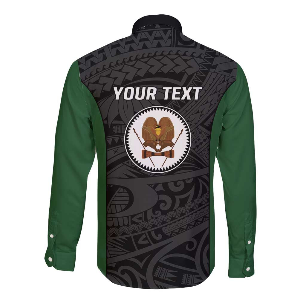 Personalised PNG Western Highlands Province Long Sleeve Button Shirt Bird of Paradise Tattoo Flag Motif LT9 - Polynesian Pride