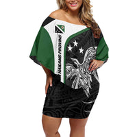 Personalised PNG Western Highlands Province Off Shoulder Short Dress Bird of Paradise Tattoo Flag Motif LT9 Women Green - Polynesian Pride