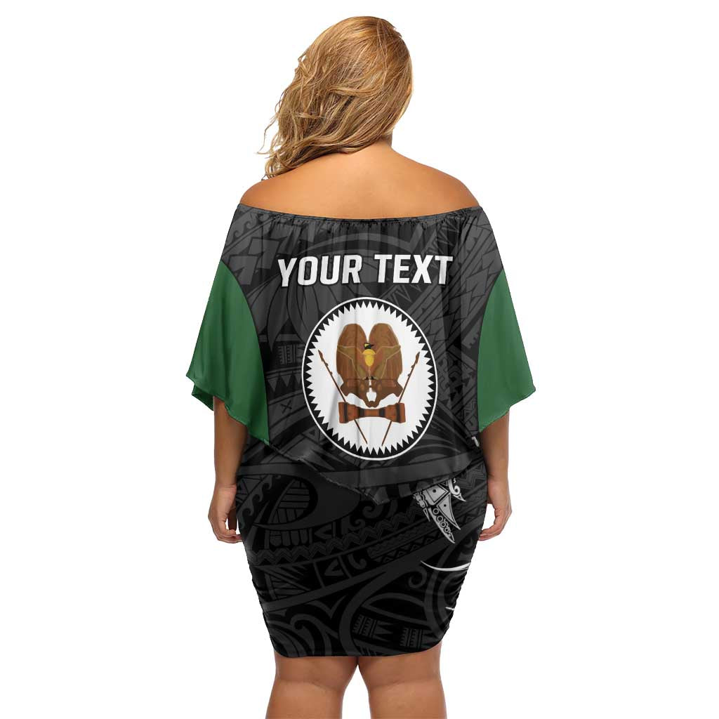 Personalised PNG Western Highlands Province Off Shoulder Short Dress Bird of Paradise Tattoo Flag Motif LT9 - Polynesian Pride