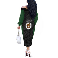 Personalised PNG Western Highlands Province Off The Shoulder Long Sleeve Dress Bird of Paradise Tattoo Flag Motif LT9 - Polynesian Pride