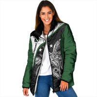Personalised PNG Western Highlands Province Padded Jacket Bird of Paradise Tattoo Flag Motif LT9 Women Green - Polynesian Pride