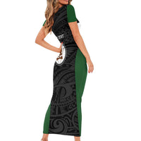 Personalised PNG Western Highlands Province Short Sleeve Bodycon Dress Bird of Paradise Tattoo Flag Motif LT9 - Polynesian Pride