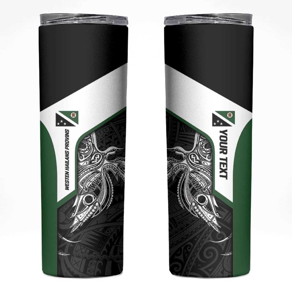 Personalised PNG Western Highlands Province Skinny Tumbler Bird of Paradise Tattoo Flag Motif LT9 Green - Polynesian Pride