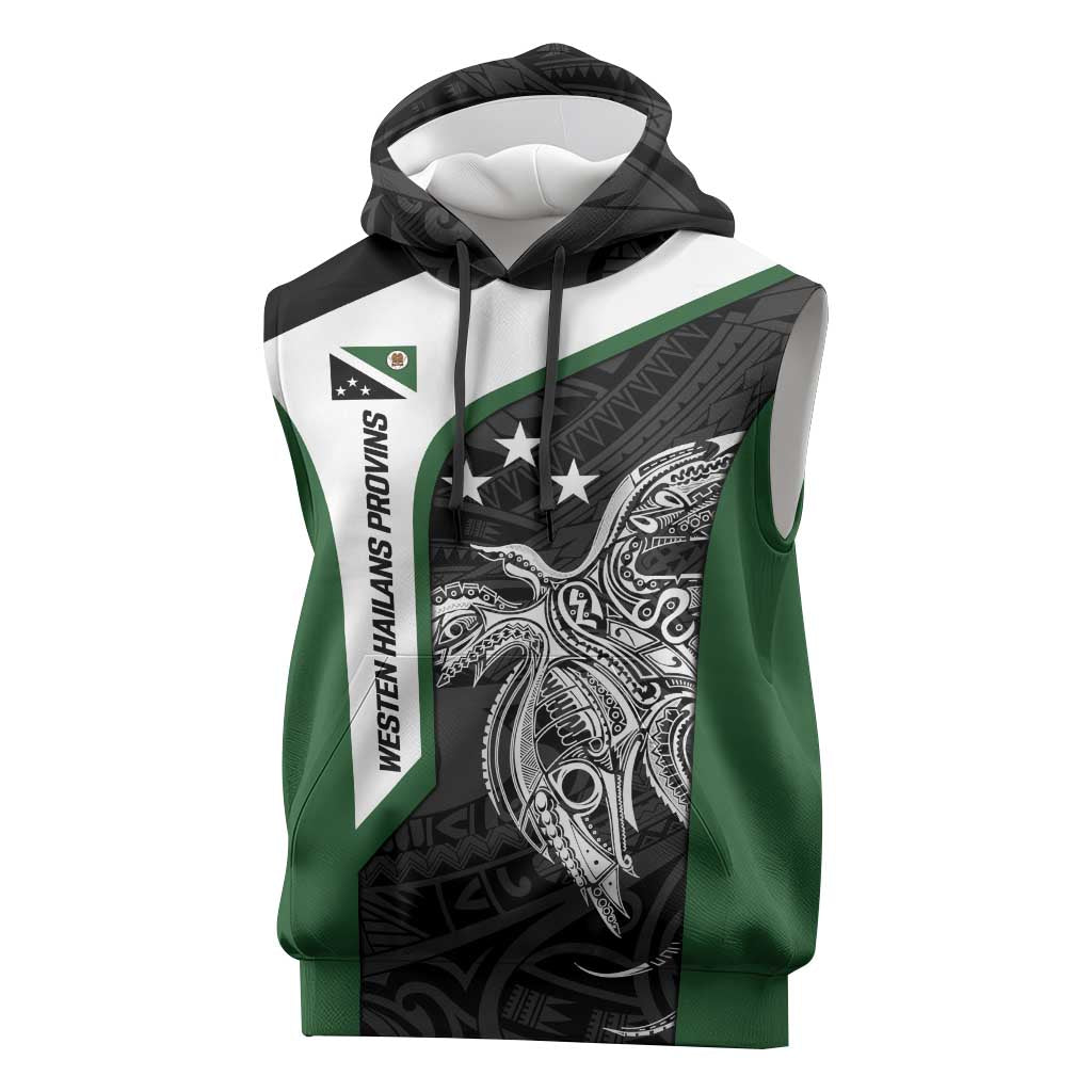 Personalised PNG Western Highlands Province Sleeveless Hoodie Bird of Paradise Tattoo Flag Motif LT9 Green - Polynesian Pride