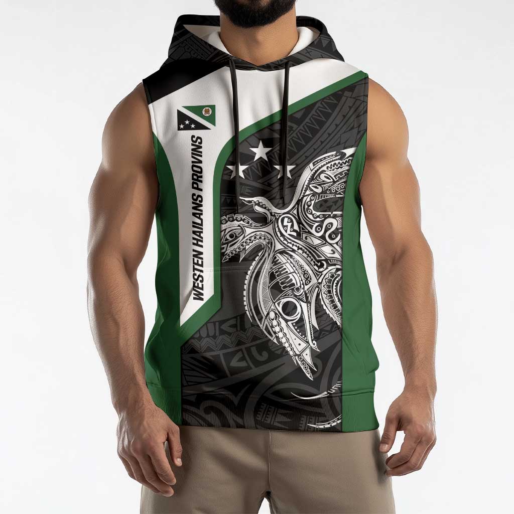 Personalised PNG Western Highlands Province Sleeveless Hoodie Bird of Paradise Tattoo Flag Motif LT9 - Polynesian Pride