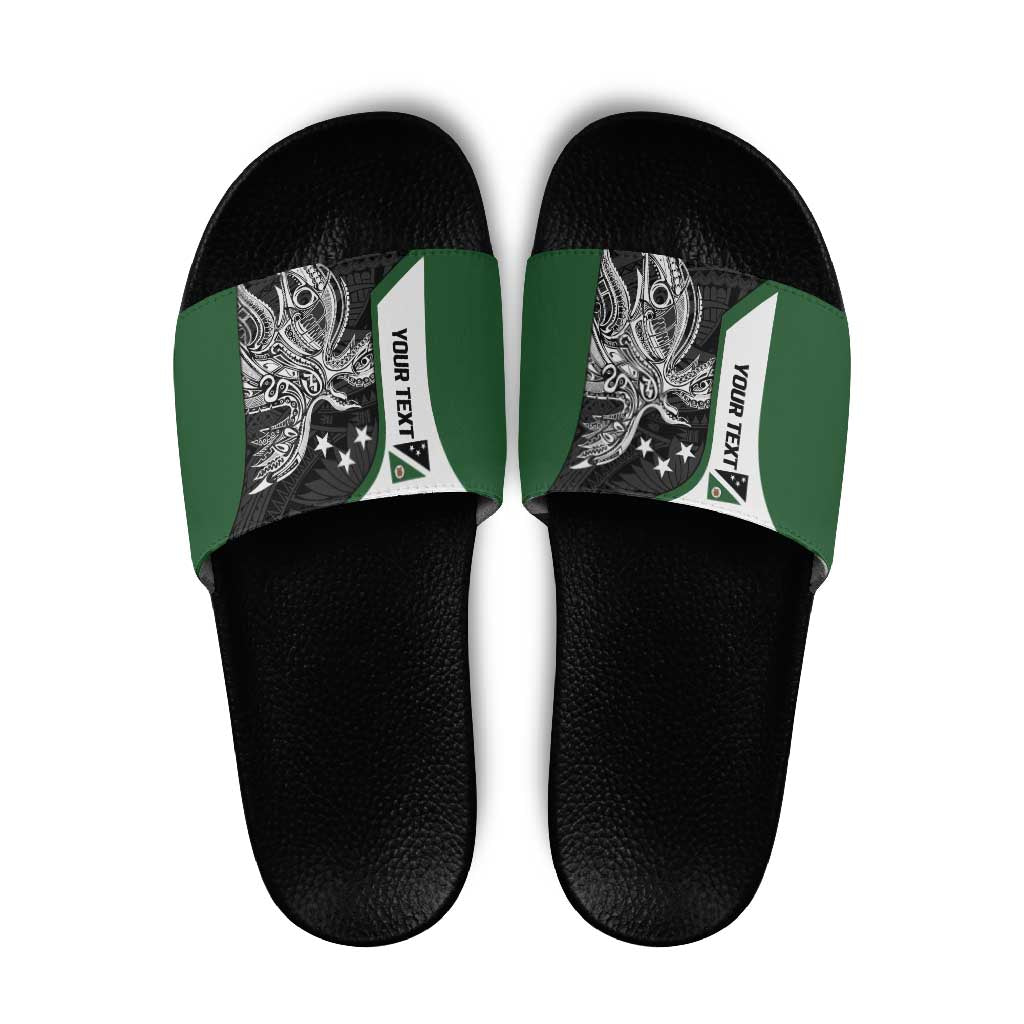 Personalised PNG Western Highlands Province Slide Sandals Bird of Paradise Tattoo Flag Motif LT9 Green - Polynesian Pride