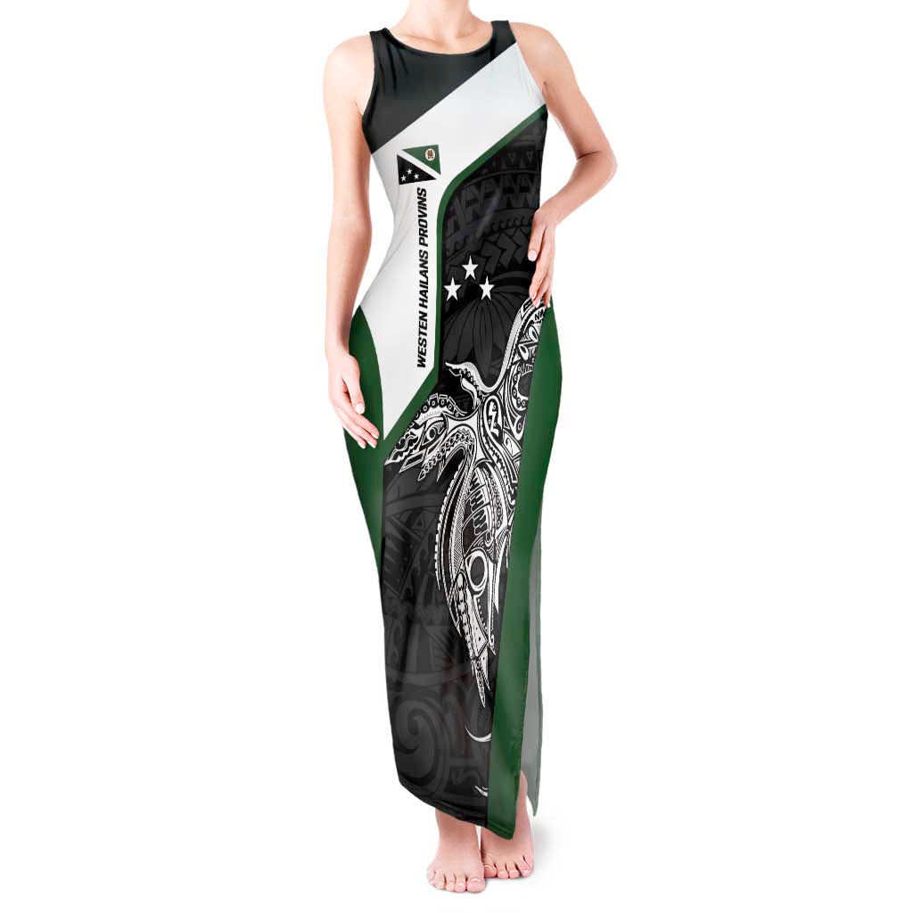 Personalised PNG Western Highlands Province Tank Maxi Dress Bird of Paradise Tattoo Flag Motif LT9 Women Green - Polynesian Pride