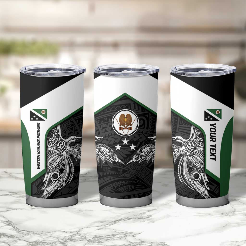 Personalised PNG Western Highlands Province Tumbler Cup Bird of Paradise Tattoo Flag Motif LT9 - Polynesian Pride