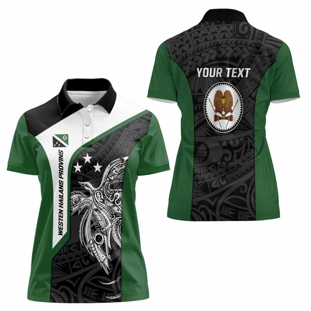 Personalised PNG Western Highlands Province Women Polo Shirt Bird of Paradise Tattoo Flag Motif LT9 - Polynesian Pride