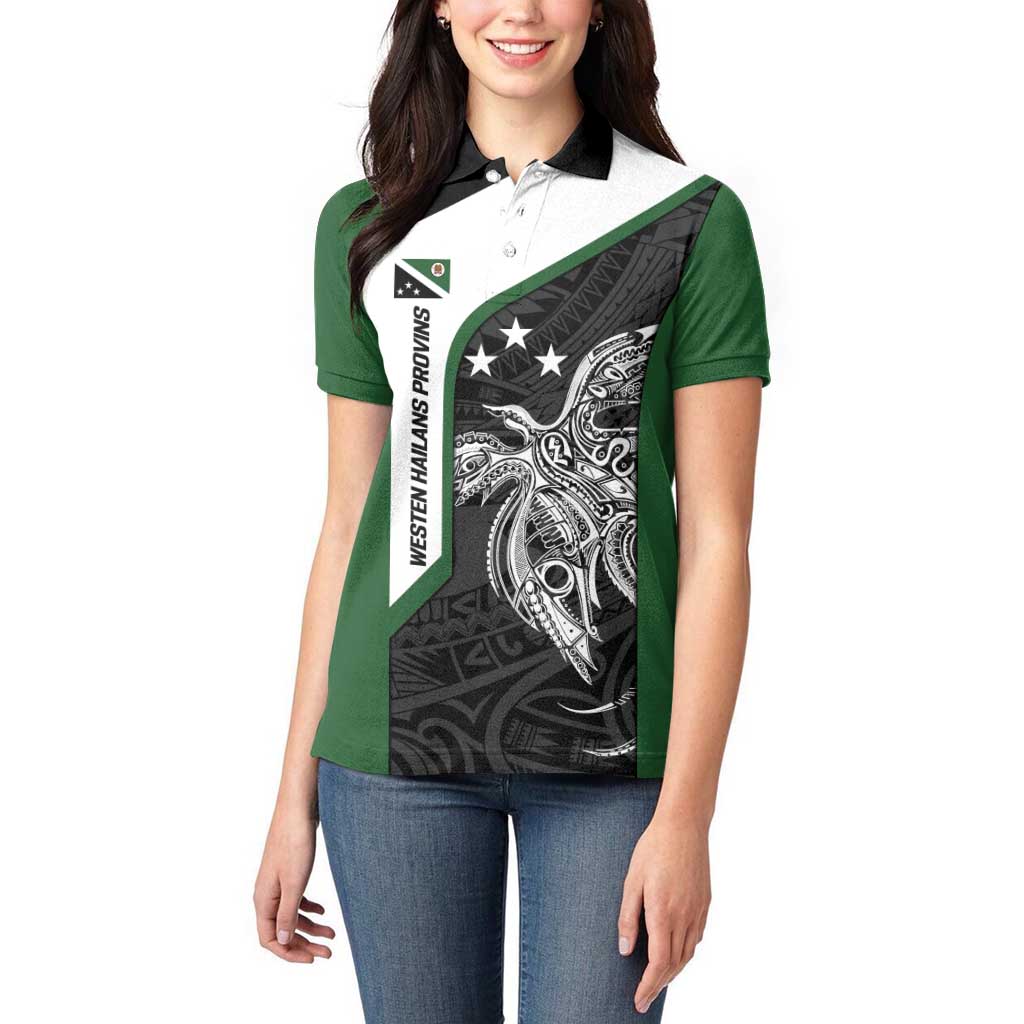 Personalised PNG Western Highlands Province Women Polo Shirt Bird of Paradise Tattoo Flag Motif LT9 - Polynesian Pride