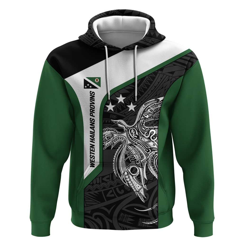 Personalised PNG Western Highlands Province Zip Hoodie Bird of Paradise Tattoo Flag Motif LT9 Pullover Hoodie Green - Polynesian Pride