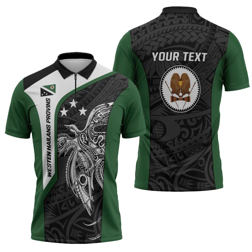 Personalised PNG Western Highlands Province Zipper Polo Shirt Bird of Paradise Tattoo Flag Motif LT9 - Polynesian Pride