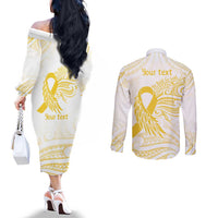Be Bold Go Gold Polyneisan Ribbon Childhood Personalised Couples Matching Off The Shoulder Long Sleeve Dress and Long Sleeve Button Shirt