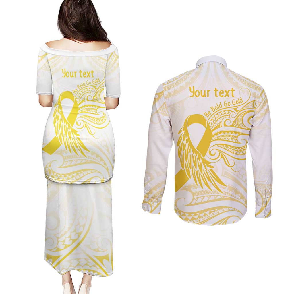 Be Bold Go Gold Polyneisan Ribbon Childhood Personalised Couples Matching Puletasi and Long Sleeve Button Shirt