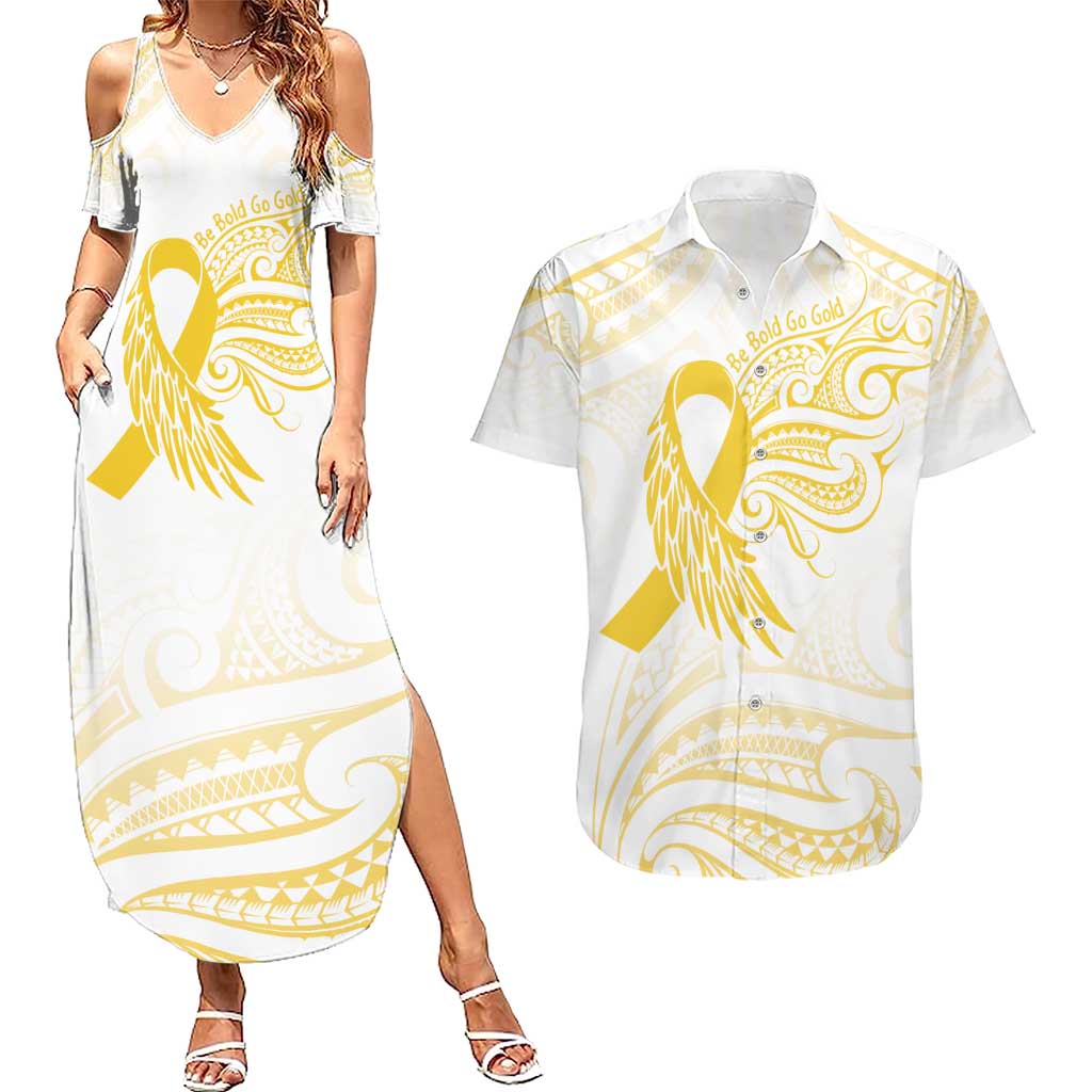 Be Bold Go Gold Polyneisan Ribbon Childhood Personalised Couples Matching Summer Maxi Dress and Hawaiian Shirt