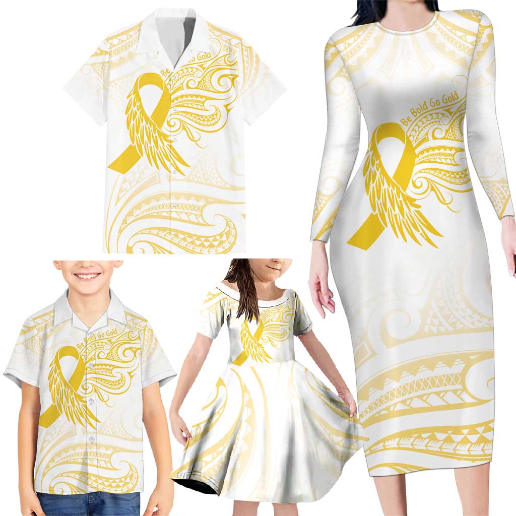 Be Bold Go Gold Polyneisan Ribbon Childhood Personalised Family Matching Long Sleeve Bodycon Dress and Hawaiian Shirt LT9 - Polynesian Pride