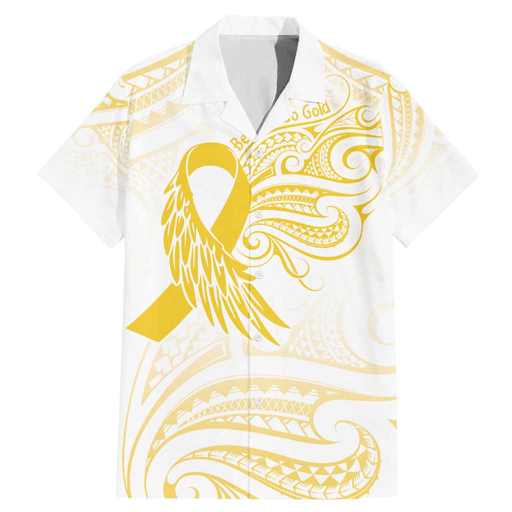 Be Bold Go Gold Polyneisan Ribbon Childhood Personalised Family Matching Mermaid Dress and Hawaiian Shirt LT9 Dad's Shirt - Short Sleeve Gold - Polynesian Pride