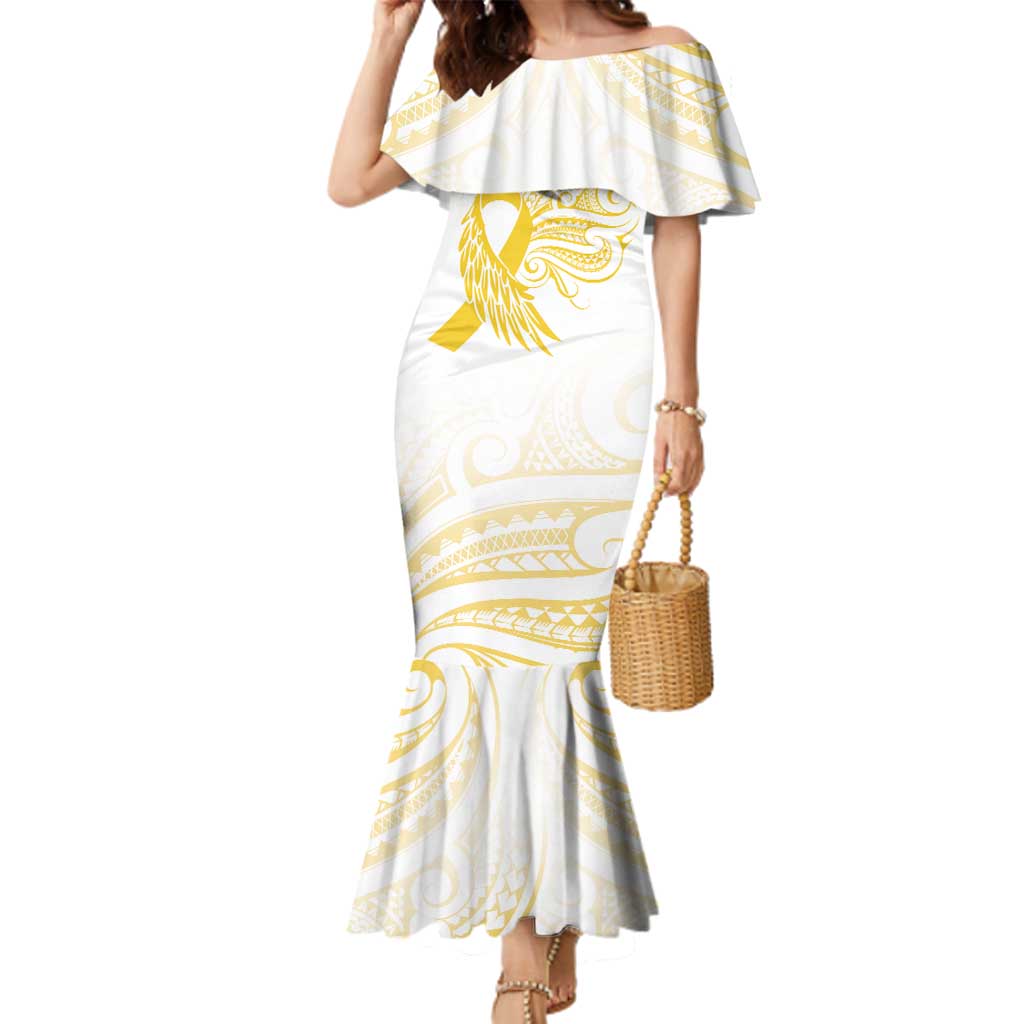 Be Bold Go Gold Polyneisan Ribbon Childhood Personalised Family Matching Mermaid Dress and Hawaiian Shirt LT9 Mom's Dress Gold - Polynesian Pride