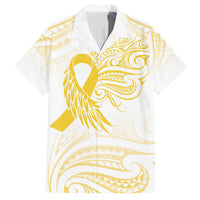Be Bold Go Gold Polyneisan Ribbon Childhood Personalised Family Matching Off The Shoulder Long Sleeve Dress and Hawaiian Shirt LT9 Dad's Shirt - Short Sleeve Gold - Polynesian Pride