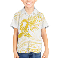 Be Bold Go Gold Polyneisan Ribbon Childhood Personalised Family Matching Off The Shoulder Long Sleeve Dress and Hawaiian Shirt LT9 Son's Shirt Gold - Polynesian Pride