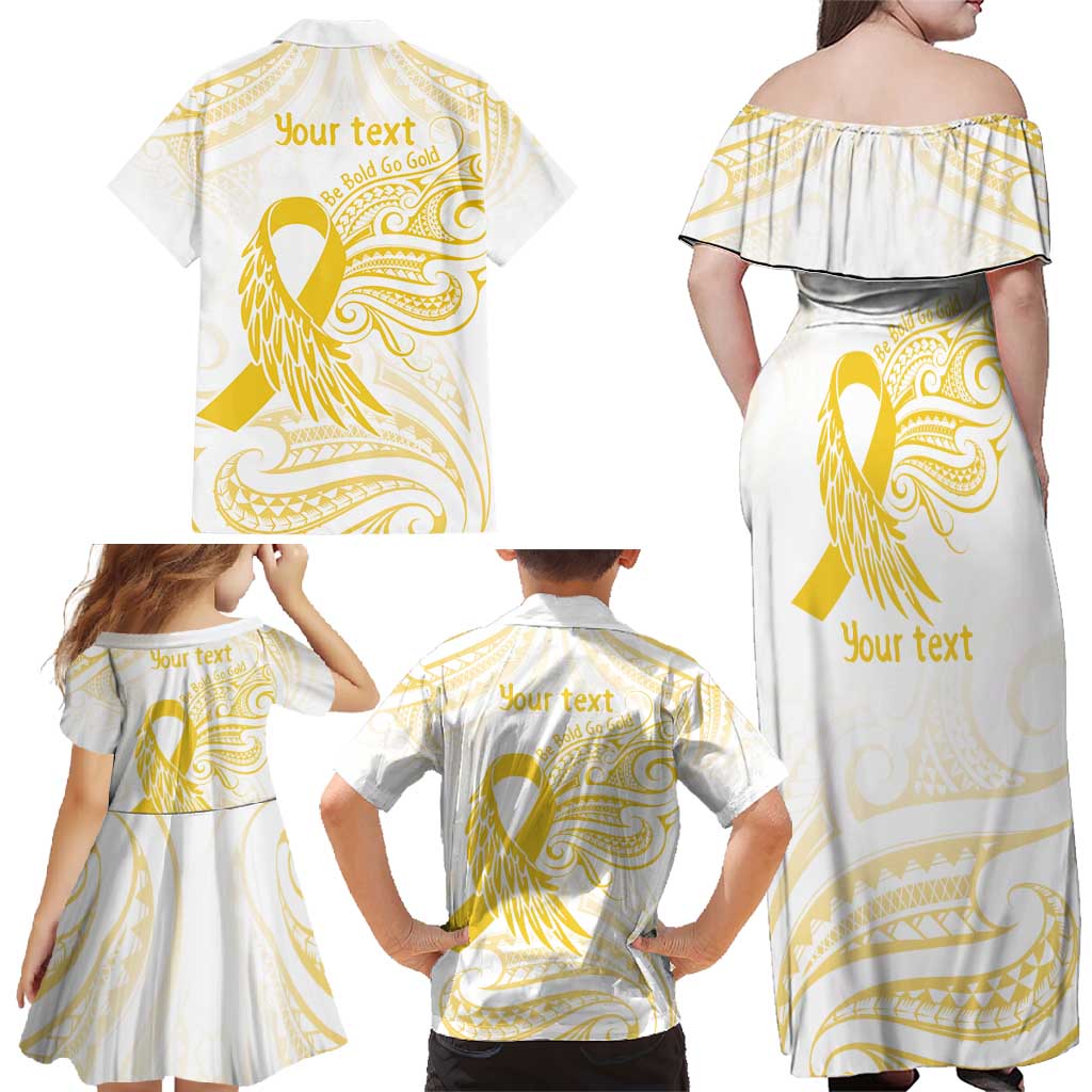 Be Bold Go Gold Polyneisan Ribbon Childhood Personalised Family Matching Off Shoulder Maxi Dress and Hawaiian Shirt LT9 - Polynesian Pride