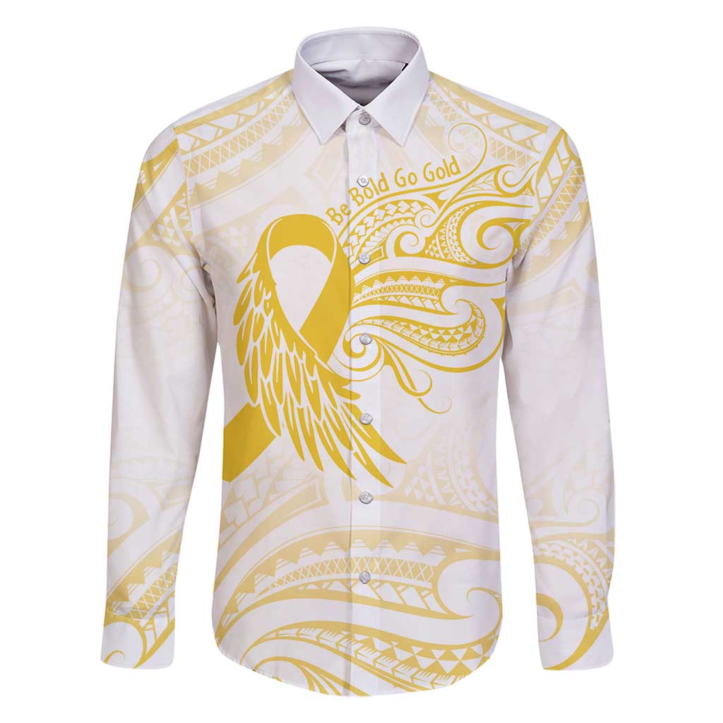 Be Bold Go Gold Polyneisan Ribbon Childhood Personalised Family Matching Off Shoulder Maxi Dress and Hawaiian Shirt LT9 Dad's Shirt - Long Sleeve Gold - Polynesian Pride