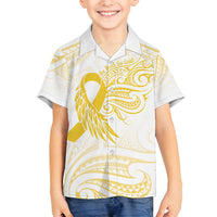 Be Bold Go Gold Polyneisan Ribbon Childhood Personalised Family Matching Off Shoulder Maxi Dress and Hawaiian Shirt LT9 Son's Shirt Gold - Polynesian Pride