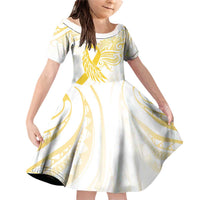 Be Bold Go Gold Polyneisan Ribbon Childhood Personalised Family Matching Off Shoulder Short Dress and Hawaiian Shirt LT9 Daughter's Dress Gold - Polynesian Pride