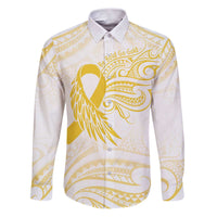Be Bold Go Gold Polyneisan Ribbon Childhood Personalised Family Matching Puletasi and Hawaiian Shirt LT9 Dad's Shirt - Long Sleeve Gold - Polynesian Pride