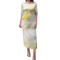 Be Bold Go Gold Polyneisan Ribbon Childhood Personalised Family Matching Puletasi and Hawaiian Shirt LT9 Mom's Dress Gold - Polynesian Pride