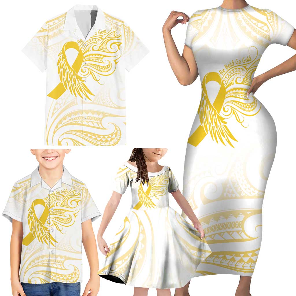 Be Bold Go Gold Polyneisan Ribbon Childhood Personalised Family Matching Short Sleeve Bodycon Dress and Hawaiian Shirt LT9 - Polynesian Pride