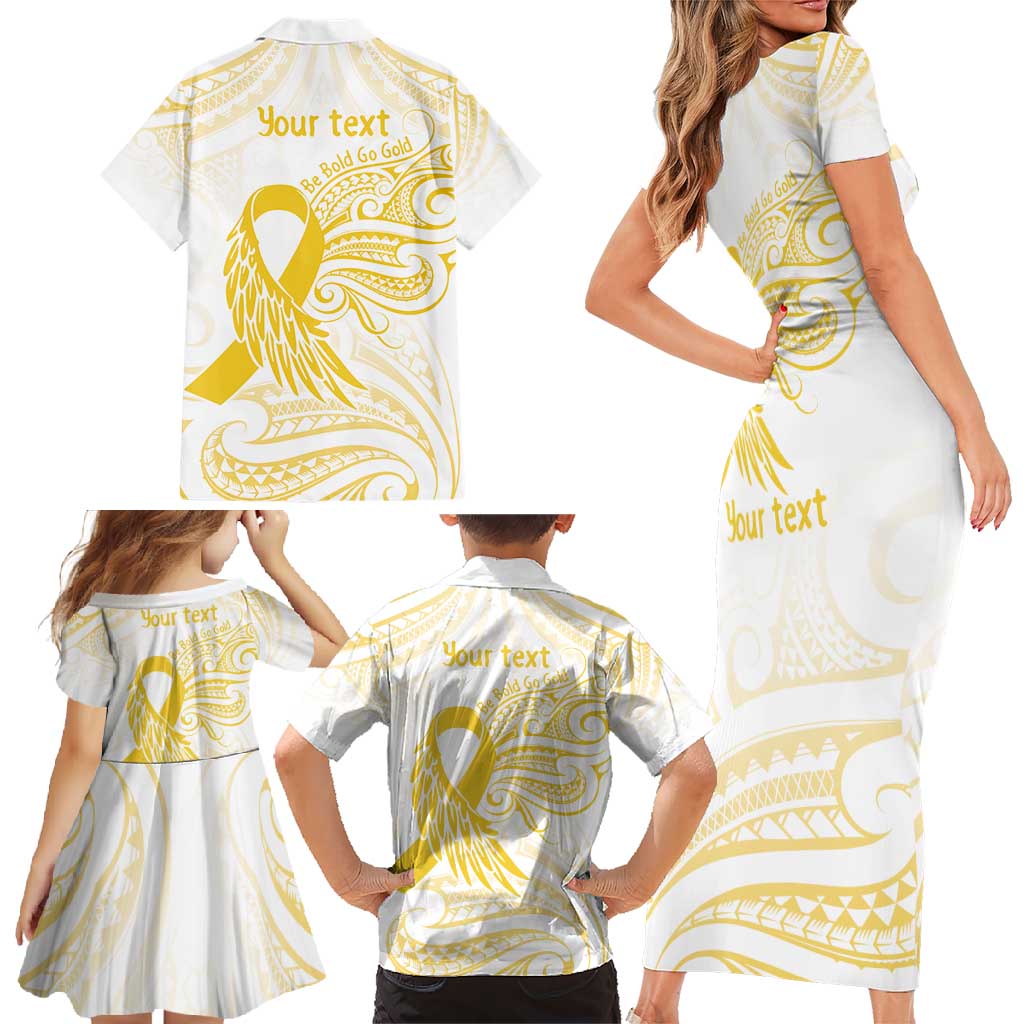 Be Bold Go Gold Polyneisan Ribbon Childhood Personalised Family Matching Short Sleeve Bodycon Dress and Hawaiian Shirt LT9 - Polynesian Pride