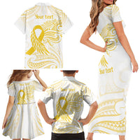 Be Bold Go Gold Polyneisan Ribbon Childhood Personalised Family Matching Short Sleeve Bodycon Dress and Hawaiian Shirt LT9 - Polynesian Pride