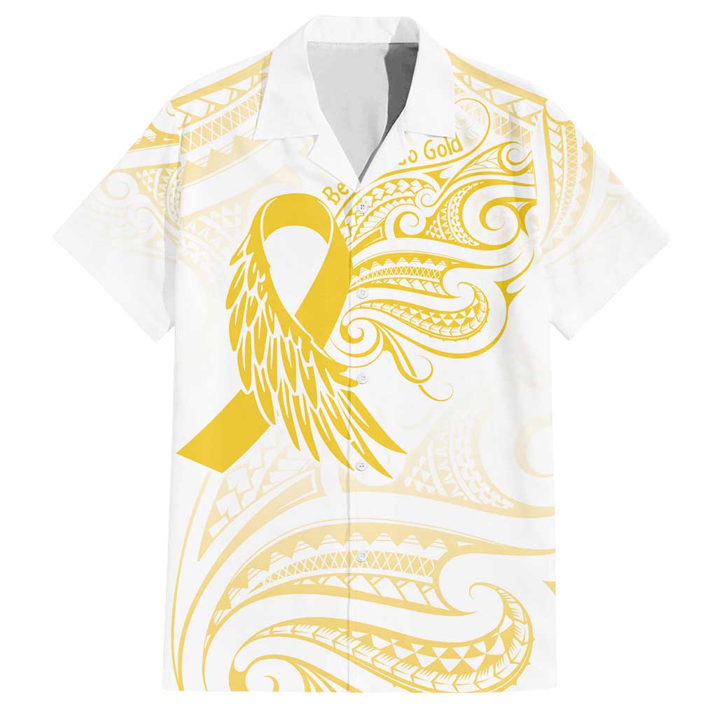 Be Bold Go Gold Polyneisan Ribbon Childhood Personalised Family Matching Summer Maxi Dress and Hawaiian Shirt LT9 Dad's Shirt - Short Sleeve Gold - Polynesian Pride