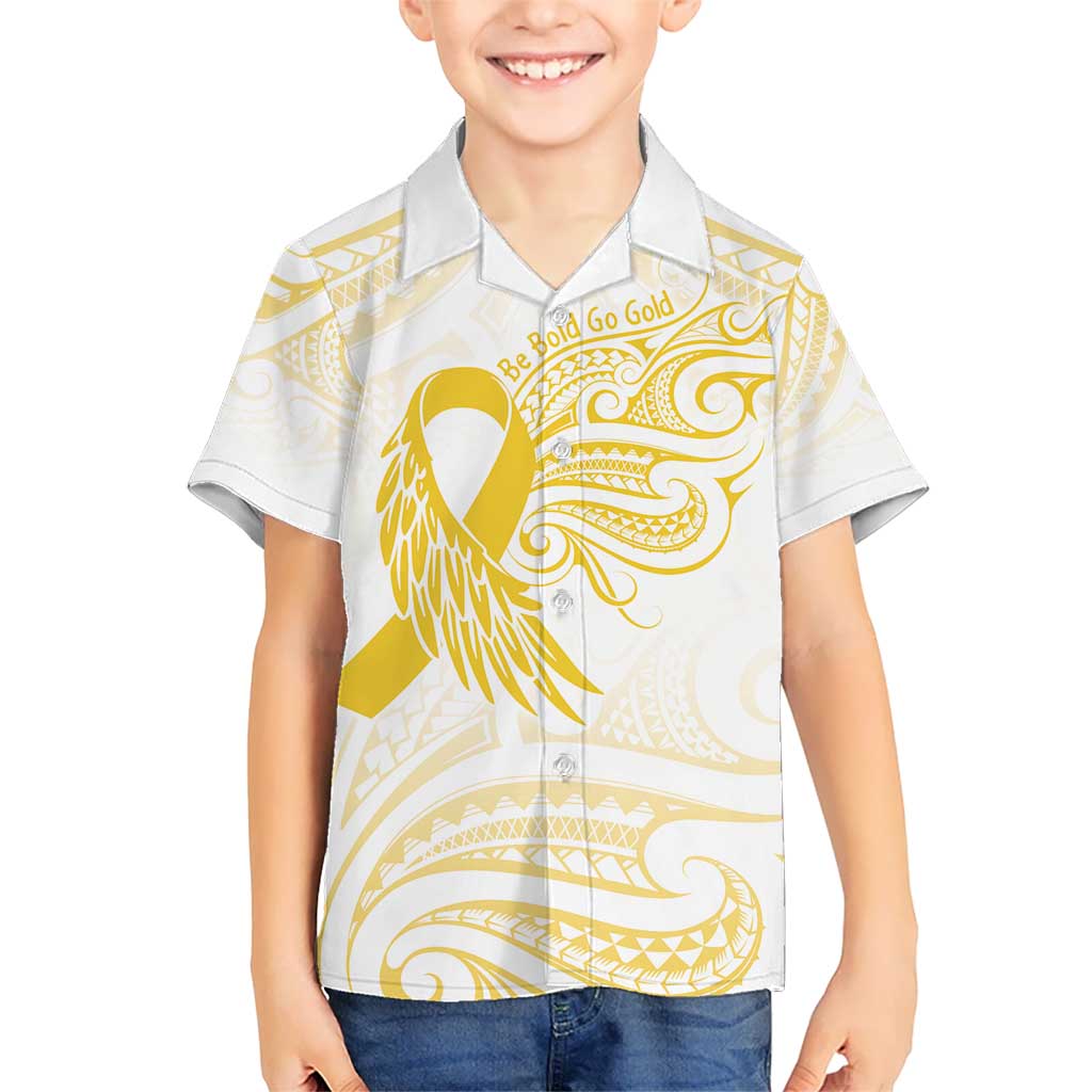 Be Bold Go Gold Polyneisan Ribbon Childhood Personalised Kid Hawaiian Shirt LT9 Kid Gold - Polynesian Pride