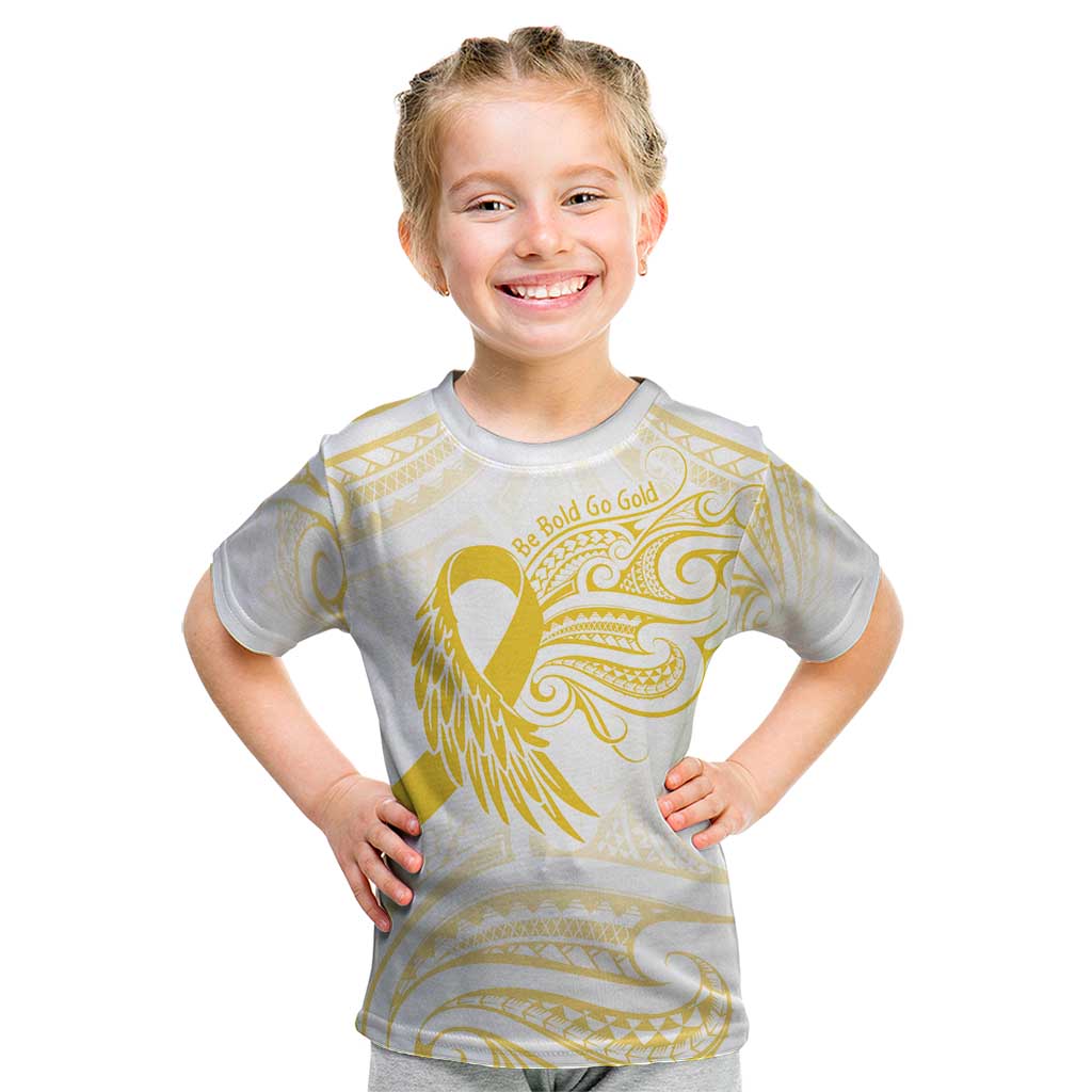 Be Bold Go Gold Polyneisan Ribbon Childhood Personalised Kid T Shirt