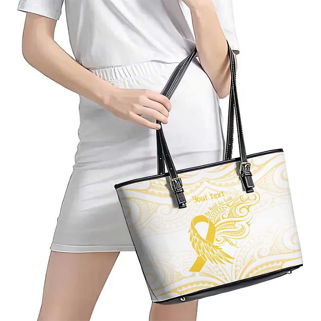 Be Bold Go Gold Polyneisan Ribbon Childhood Personalised Leather Tote Bag LT9 - Polynesian Pride