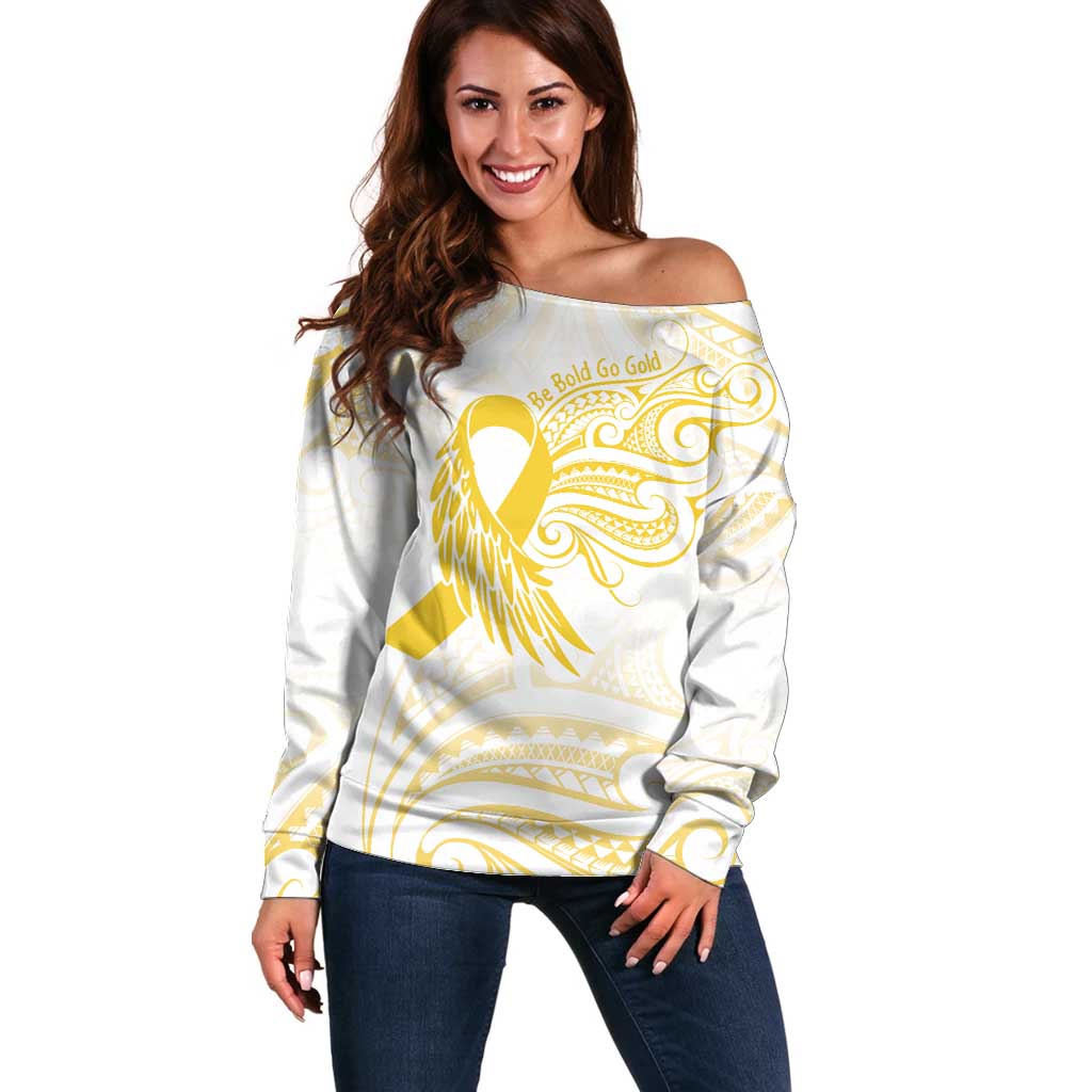Be Bold Go Gold Polyneisan Ribbon Childhood Personalised Off Shoulder Sweater LT9 Women Gold - Polynesian Pride