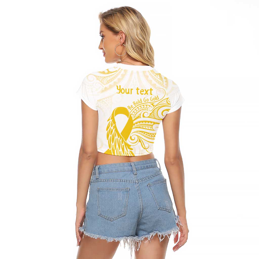 Be Bold Go Gold Polyneisan Ribbon Childhood Personalised Raglan Cropped T Shirt