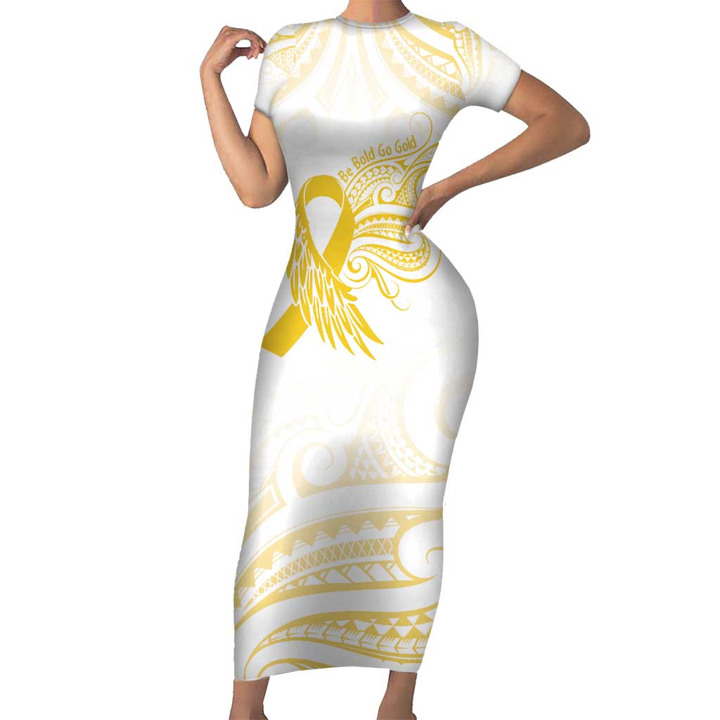 Be Bold Go Gold Polyneisan Ribbon Childhood Personalised Short Sleeve Bodycon Dress LT9 Long Dress Gold - Polynesian Pride