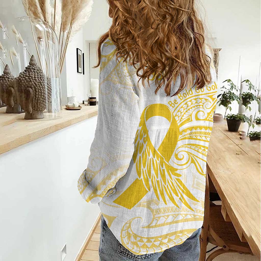 Be Bold Go Gold Polyneisan Ribbon Childhood Personalised Women Casual Shirt LT9