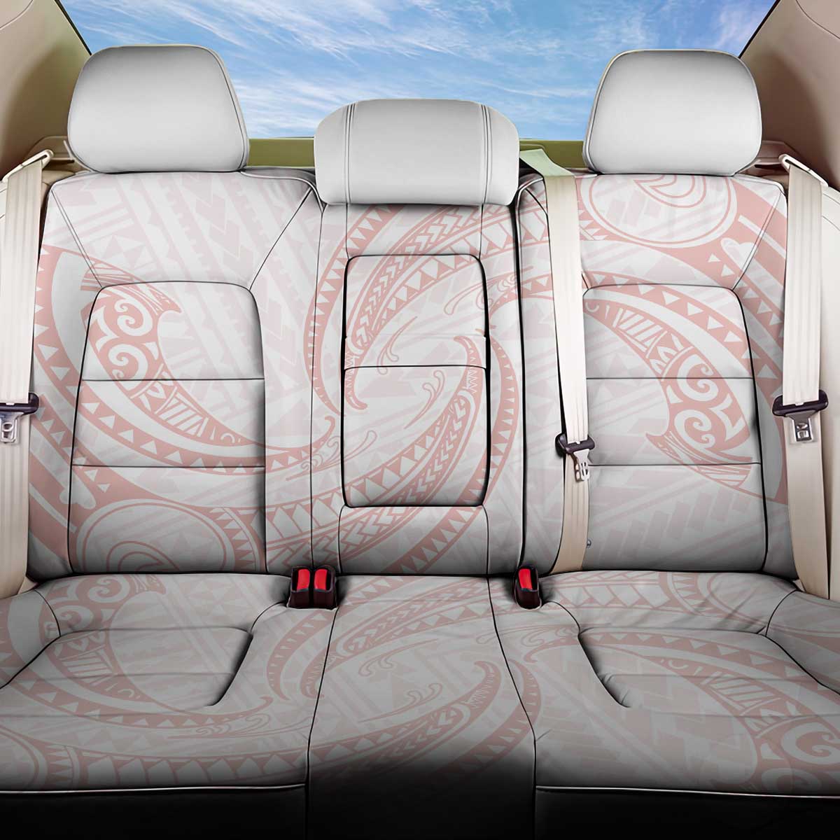 White Sunday Lotu Tamaiti Back Car Seat Cover Polynesian Wave Pastel Blush - Polynesian Pride
